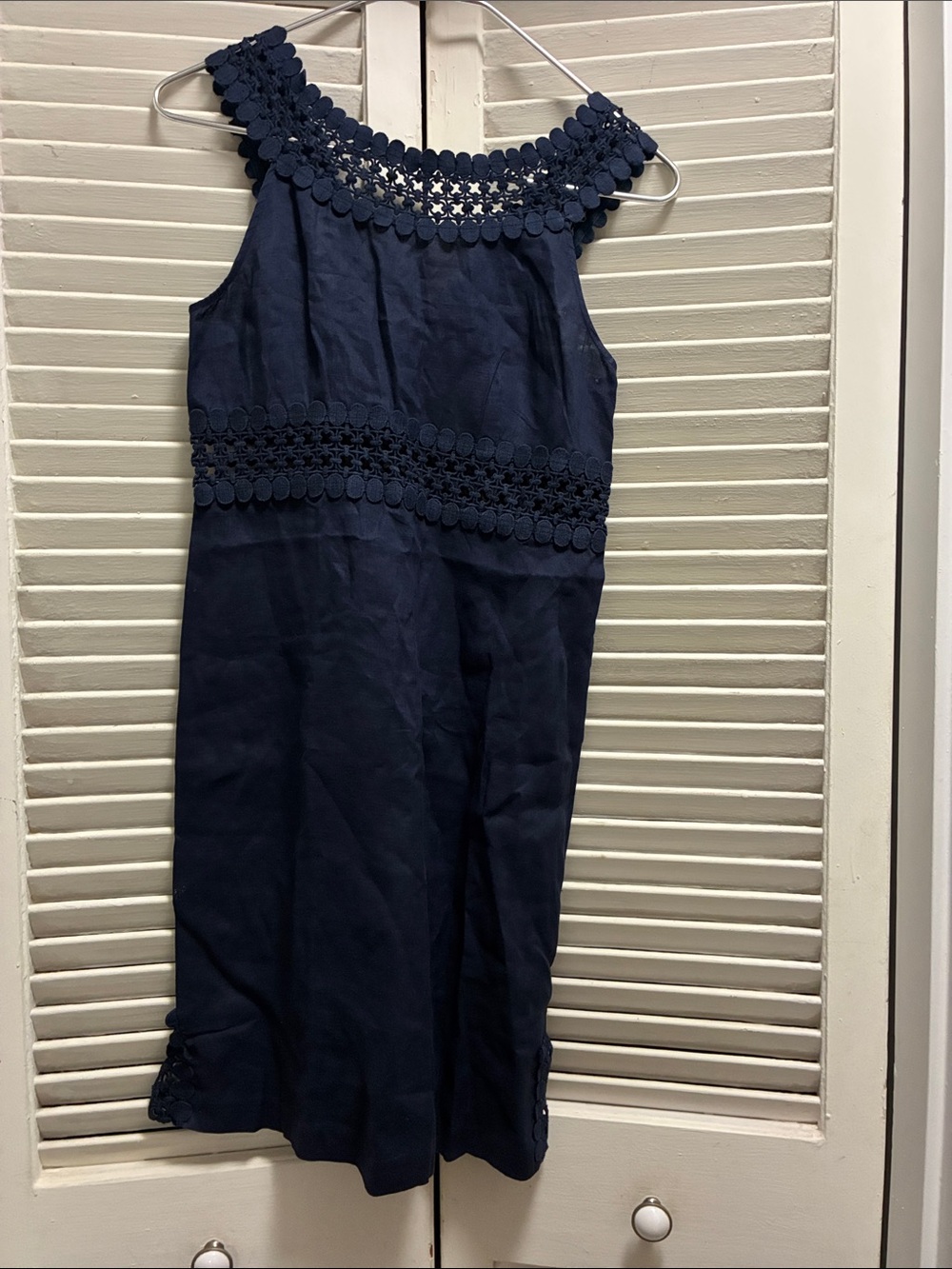 Calypso Navy Crochet Trim Sleeveless Dress